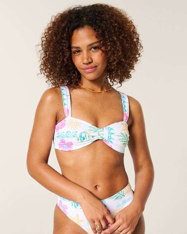 Rib Sweetheart Scoop Bikini Top, White Print view 1