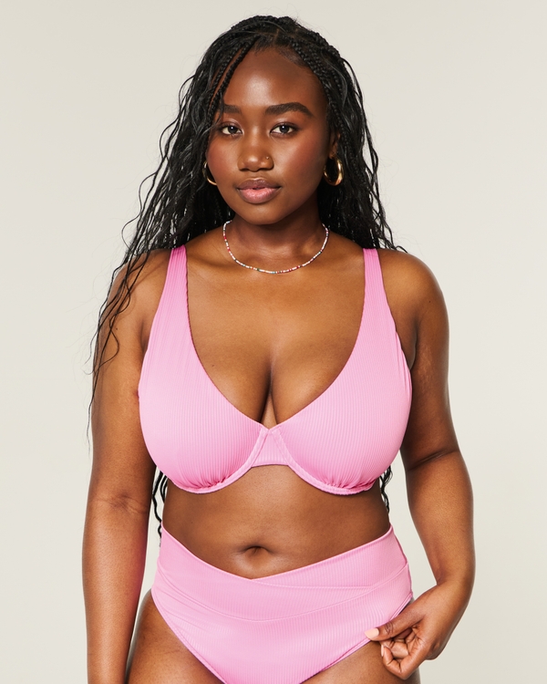 Curvy Rib High Apex Underwire Bikini Top, Pink view 1