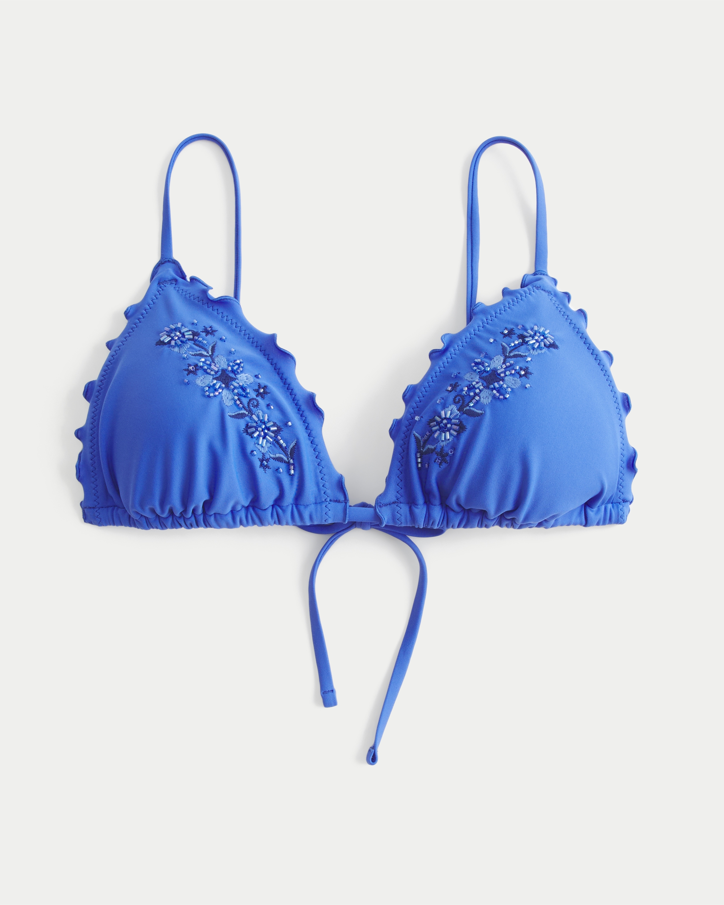 Embellished Lettuce Edge Triangle Bikini Top