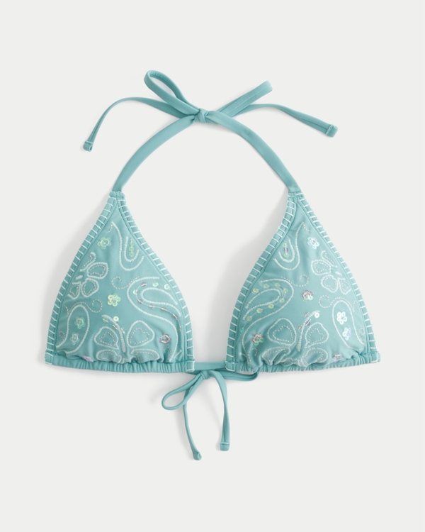 Shine & Stitch Multi-Way Triangle Bikini Top, Turquoise Embellishment view 1