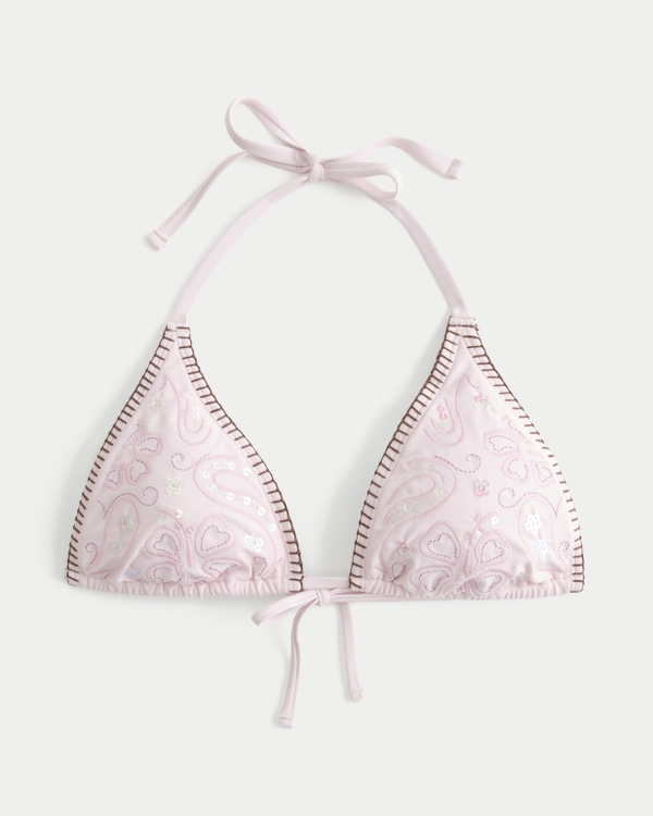 Shine & Stitch Multi-Way Triangle Bikini Top, Light Lilac Embellishment view 1