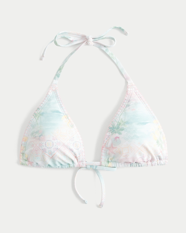 Shine & Stitch Multi-Way Triangle Bikini Top, Light Pink Print view 1