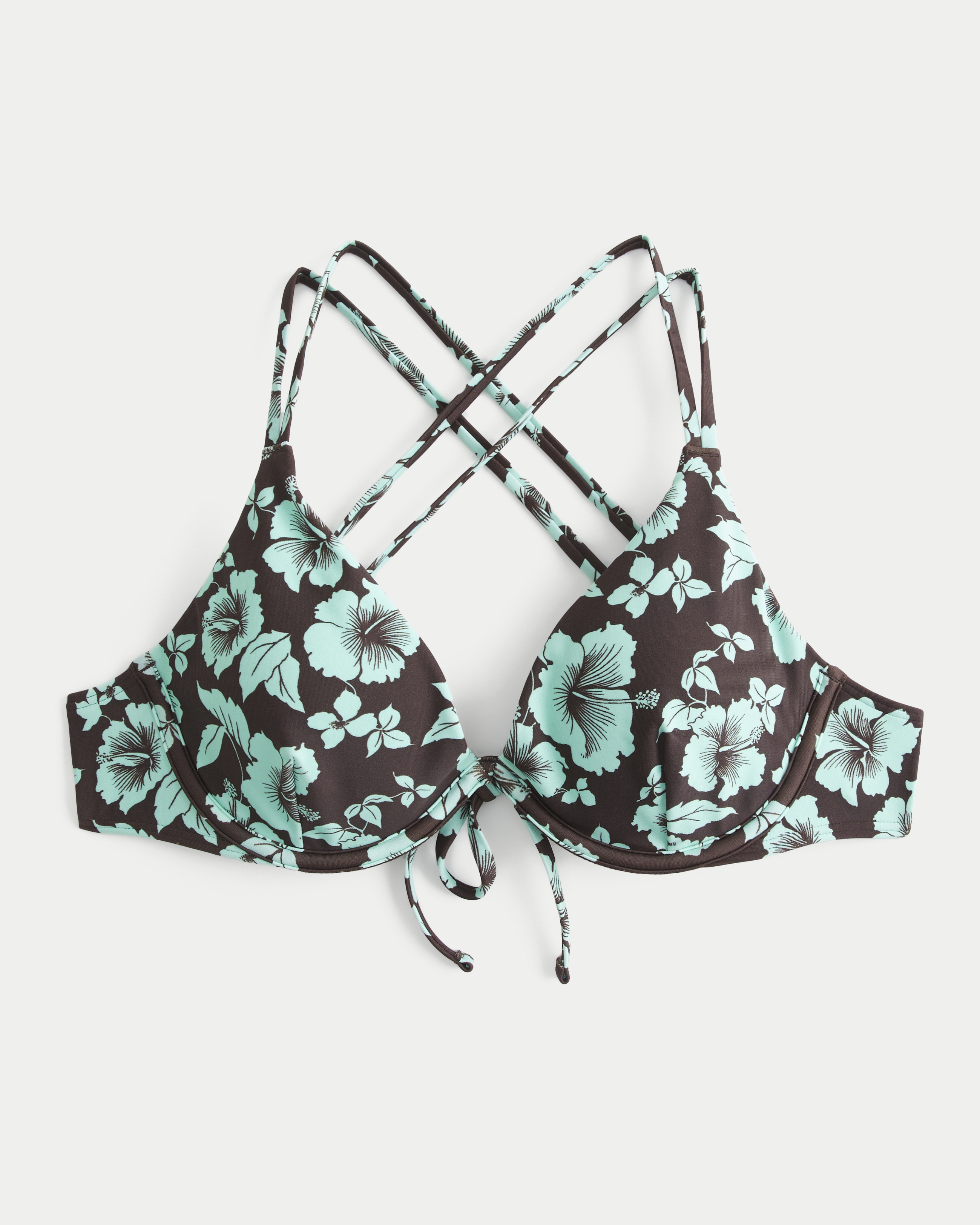 Floral Pattern Strappy Back Underwire Bikini Top