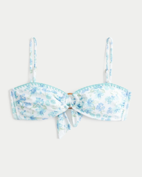 O-Ring Bandeau Bikini Top, Turquoise Floral view 1
