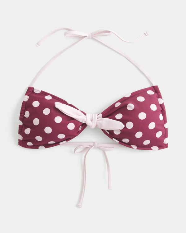 Tie-Front Halter Bandeau Bikini Top, Mulberry Dot view 1