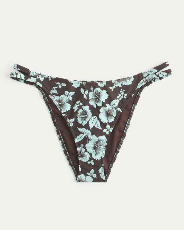Double Strap Cheeky Bikini Bottom, Turquoise Floral view 1