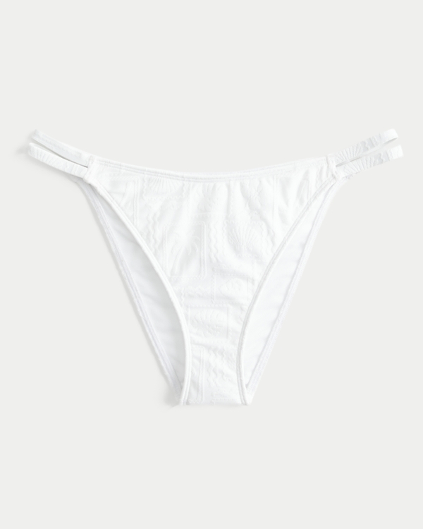 Jacquard Double-Strap Cheeky Bikini Bottom, White view 1