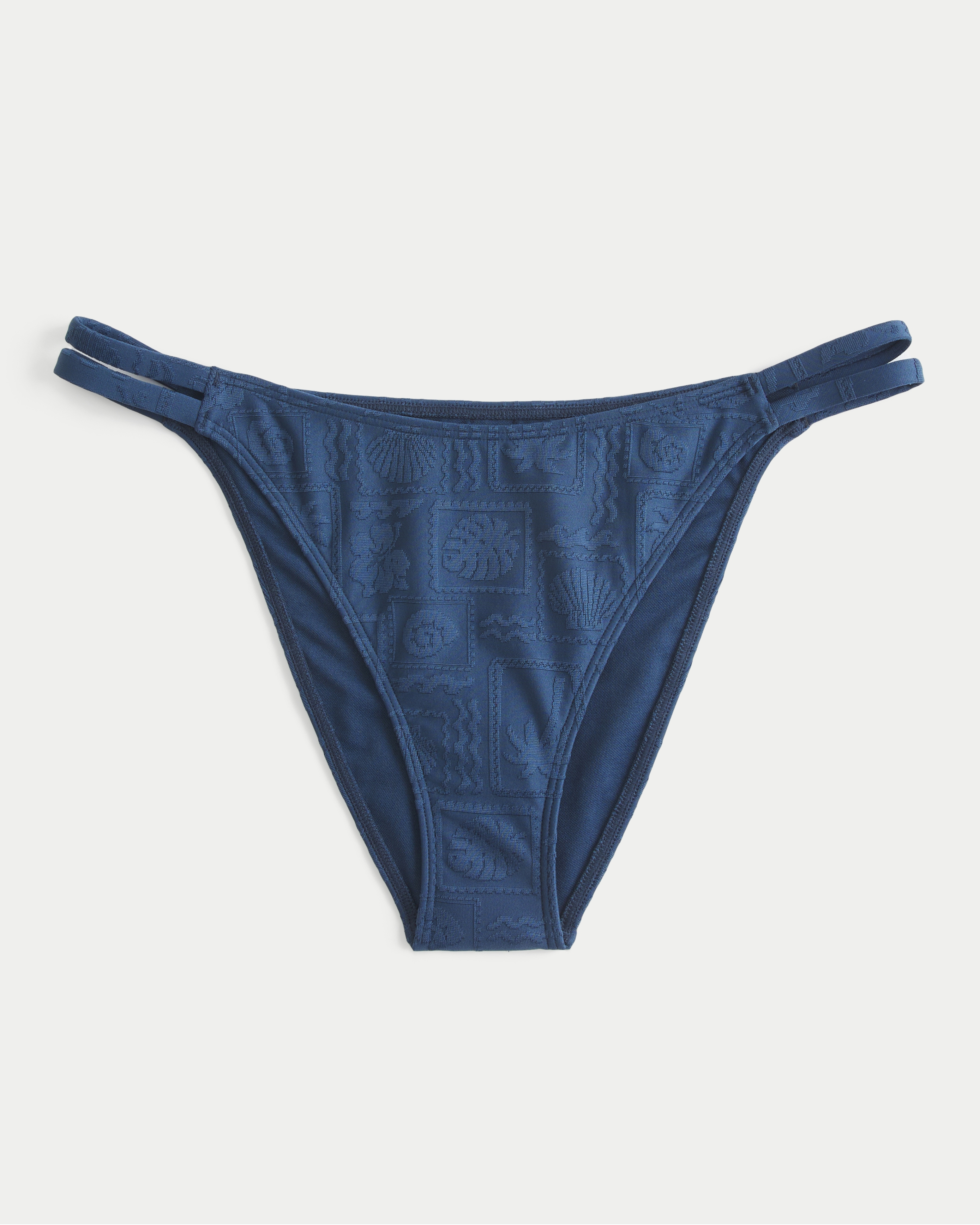 Jacquard Double-Strap Cheeky Bikini Bottom