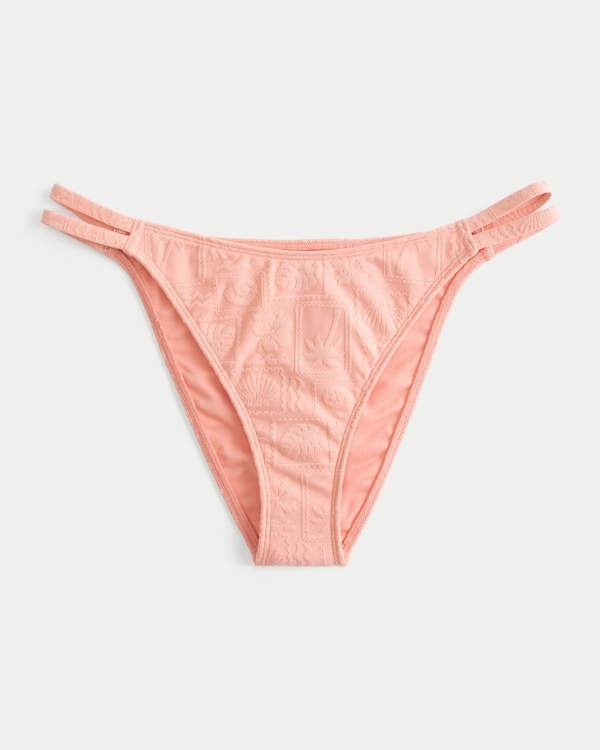 Jacquard Double-Strap Cheeky Bikini Bottom, Coral view 1