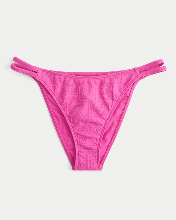 Jacquard Double-Strap Cheeky Bikini Bottom