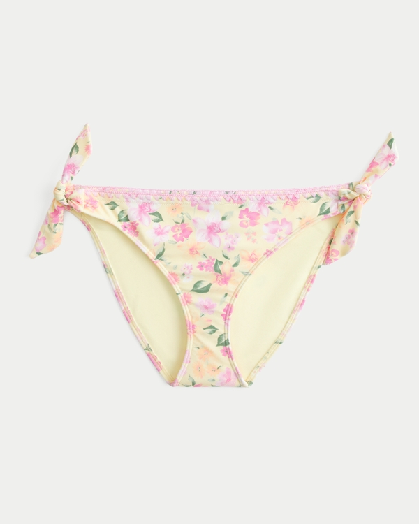 Stitched Side Tie Bikini Bottom, Butter Yellow Floral view 1