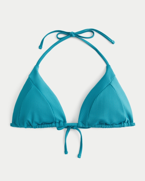 Ribbed Triangle Bikini Top, Turquoise view 1