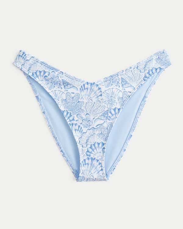 Ribbed Cheeky Bikini Bottom, Light Blue Print view 1