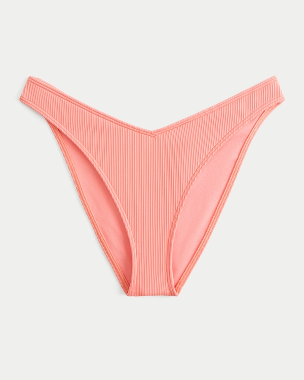 Ribbed Cheeky Bikini Bottom, Coral view 1