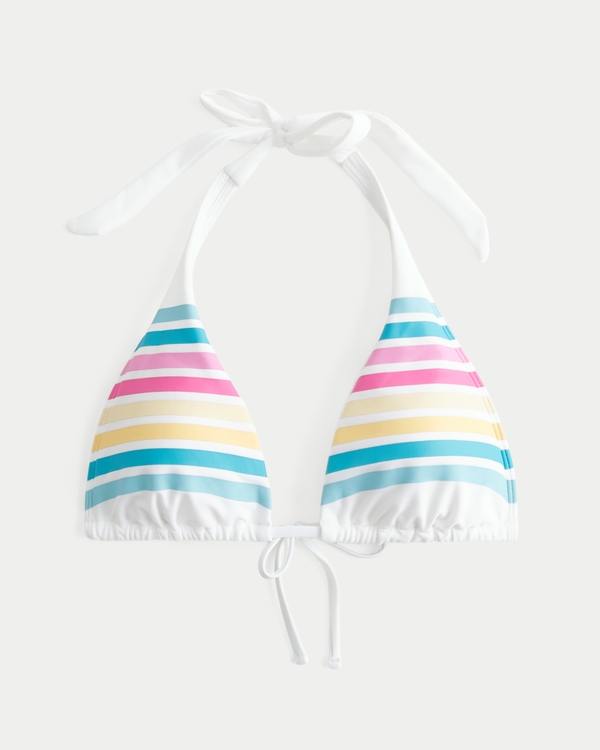 Halter Triangle Bikini Top, White Stripe view 1