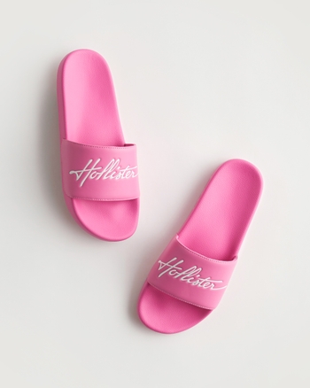 Hollister logo slide sandals online