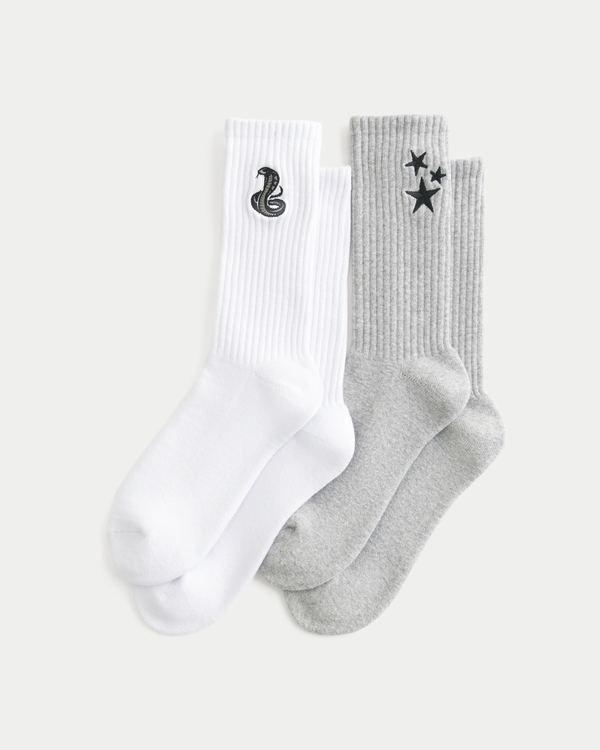 Graphic Crew Socks 2-Pack, White - Heather Gray view 1