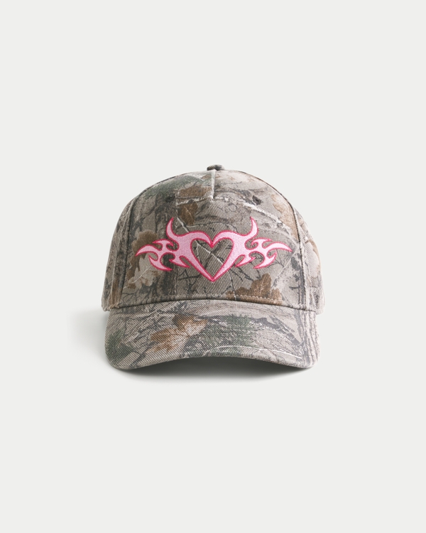 Heart Flame Graphic Camo Baseball Hat, Light Brown Camo view 1