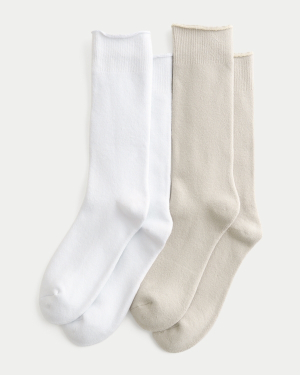 Roll Top Socks 2-Pack, White - Tan view 1