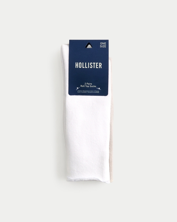 Roll Top Socks 2-Pack, White - Tan view 2