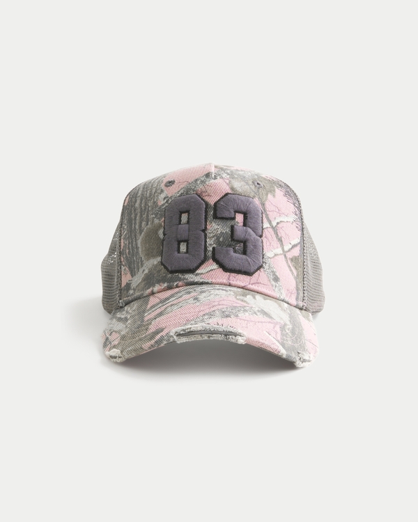 Pink Camo Number Graphic Trucker Hat, Pink Camo view 1
