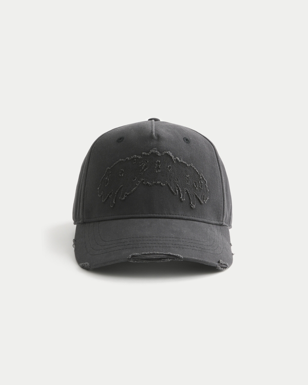 Distressed Applique Baseball Hat, Faded Black view 1