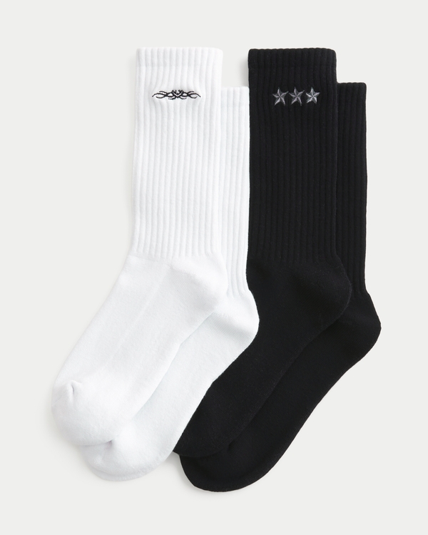 Tattoo Graphic Crew Socks 2-Pack, White - Black view 1