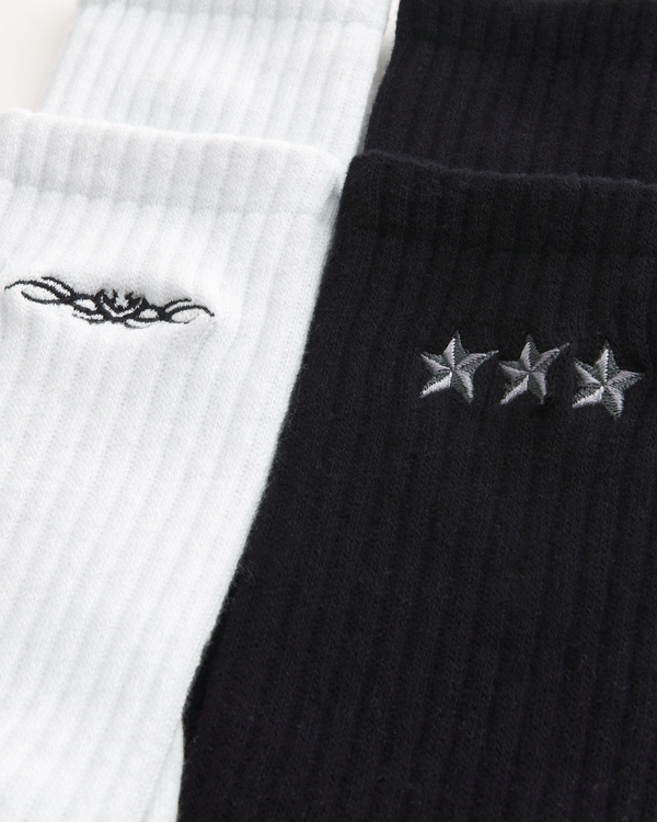 Tattoo Graphic Crew Socks 2-Pack, White - Black view 2