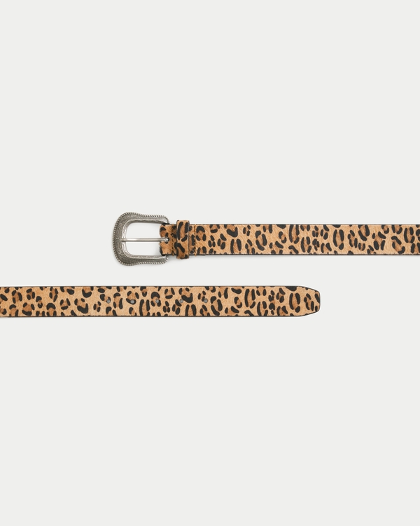 Leather Cheetah Pattern Belt, Light Brown Print view 2