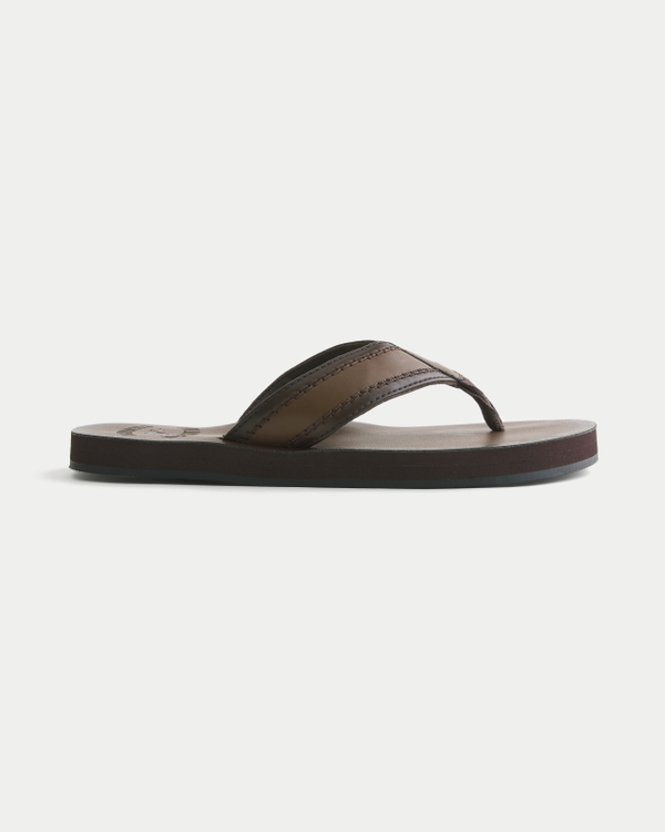 Faux Leather Flip Flops, Dark Brown view 1