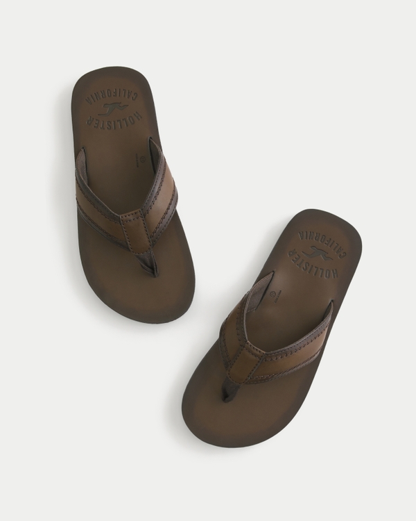 Faux Leather Flip Flops, Dark Brown view 2