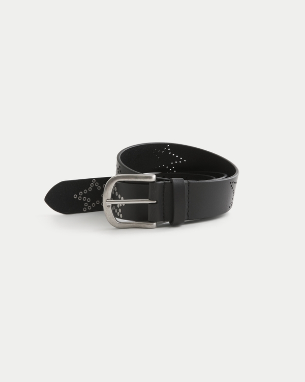 Star Stud Leather Belt, Black view 1