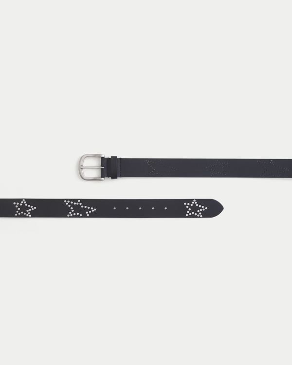 Star Stud Leather Belt, Black view 2