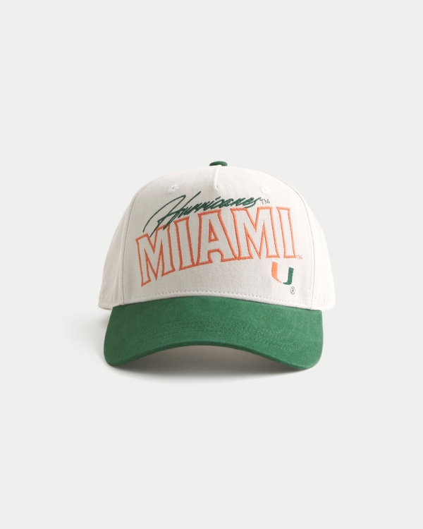 University of Miami Hurricanes Graphic Baseball Hat, Cream And Dark Green view 1