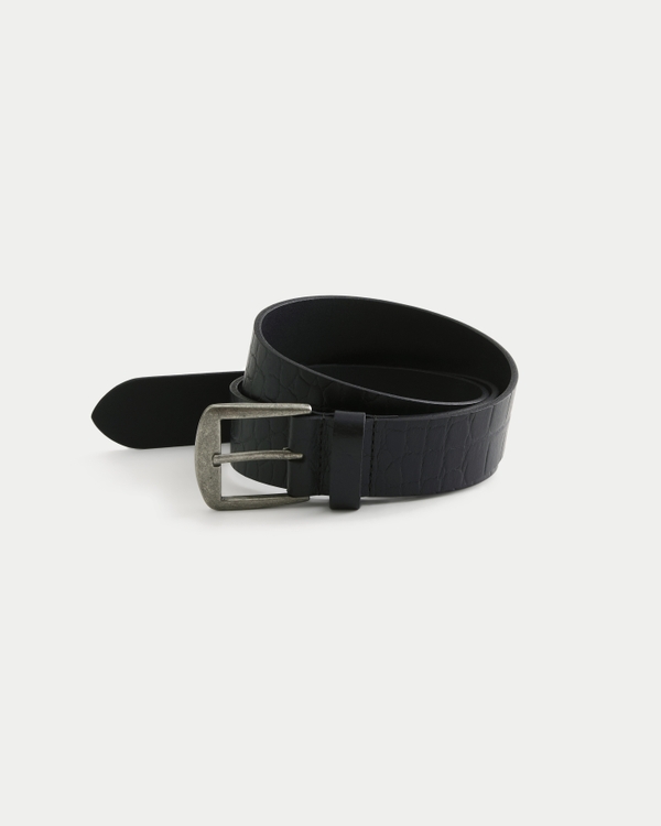 Textured Leather Belt, Black view 1