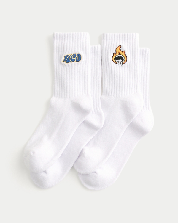 Logo Graphic Crew Socks 2-Pack, White - White view 1