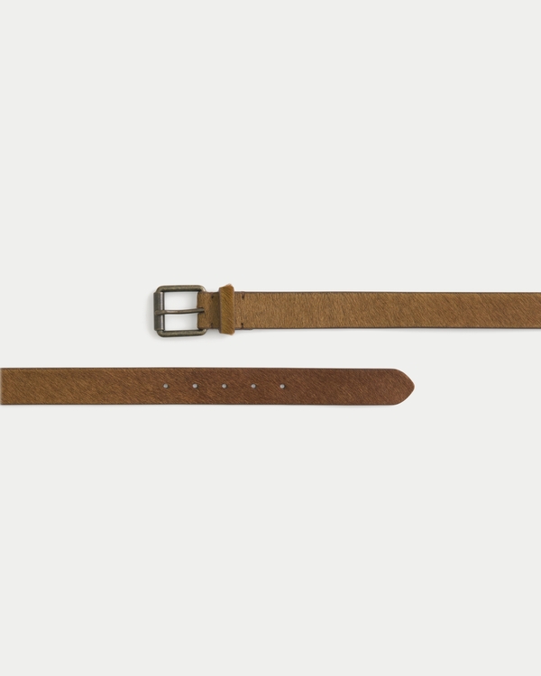 Hair-On-Cowhide Leather Belt, Brown view 2