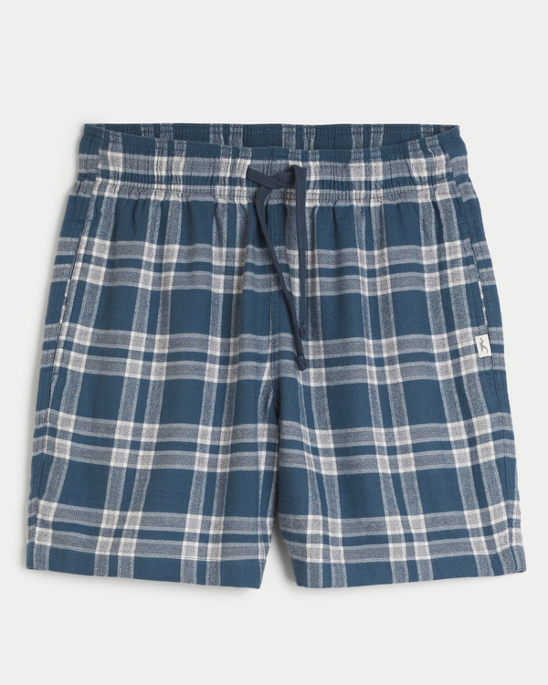 Flannel Pajama Shorts, Faded Navy Plaid