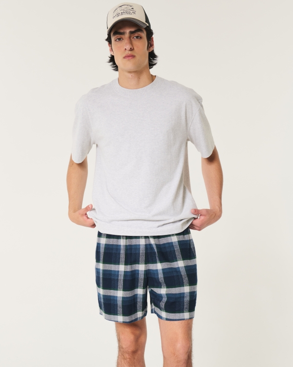 Flannel Sleep Shorts, Navy Plaid