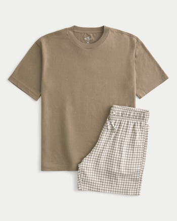 Men s Crew T Shirt Flannel Pajama Shorts Set Men s Bottoms HollisterCo