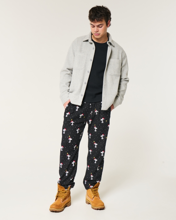 24/7 Snoopy Graphic Flannel Pajama Pants, Black Print view 1