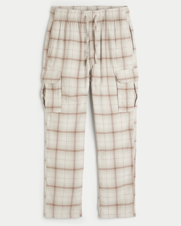 24/7 Cargo Pajama Pants, Tan Plaid