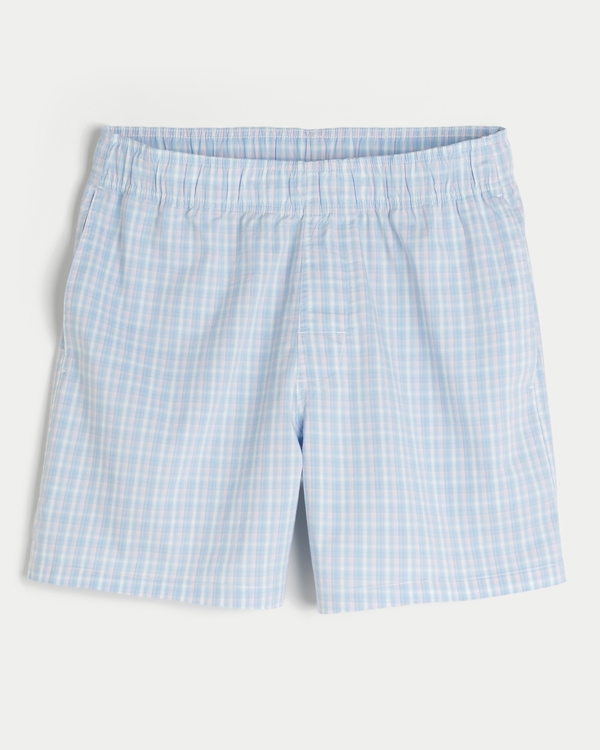 Poplin Sleep Shorts, Light Blue Plaid view 1