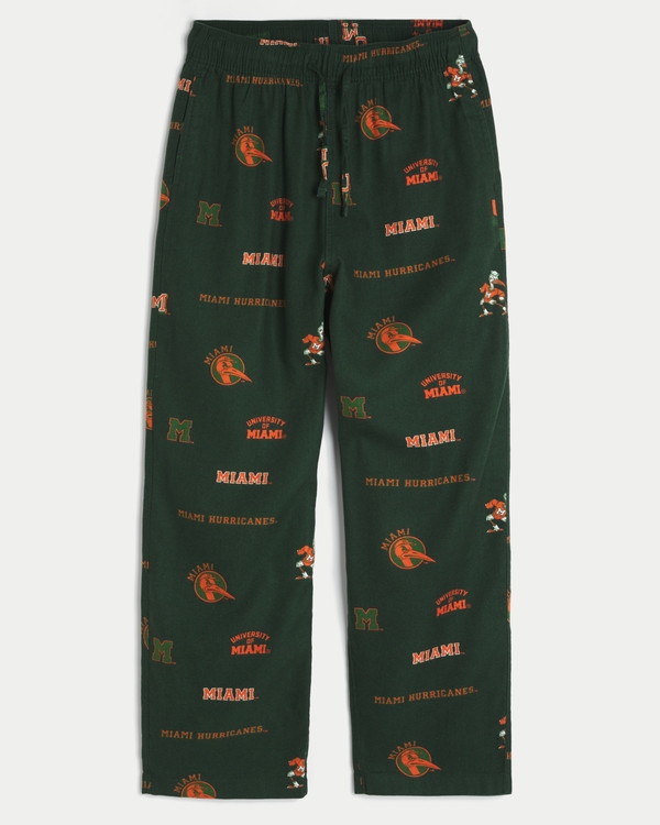 University of Miami HurricanesGraphic Flannel Pants, Dark Green Print view 1