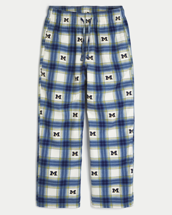 University of Michigan Wolverines Graphic Flannel Pants, Navy Plaid view 1