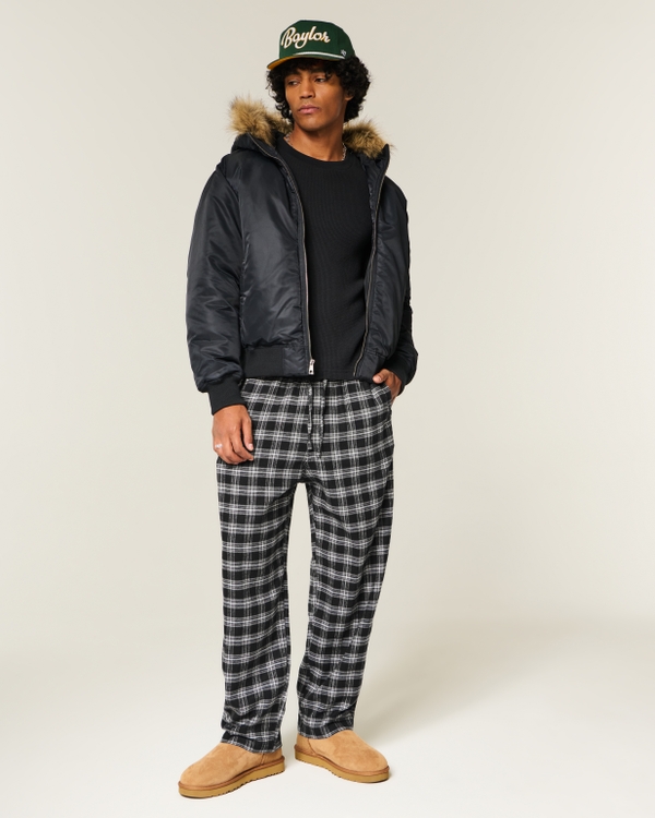 Flannel Pajama Pants, Black Plaid view 1