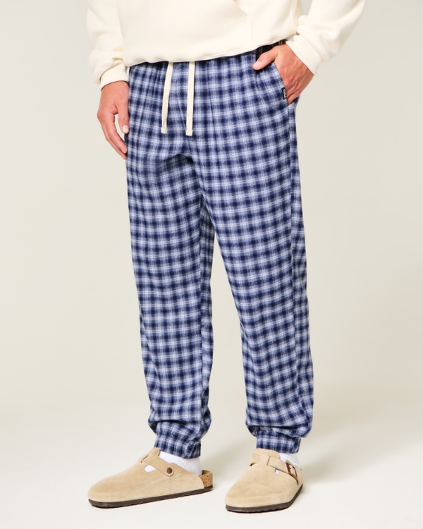 Relaxed Cinch Flannel Pants, Navy Plaid view 2