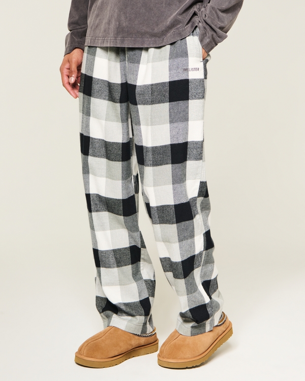 Baggy Flannel Pajama Pants, White And Black Check view 2