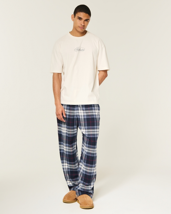 Baggy Flannel Pajama Pants, Navy Plaid view 1