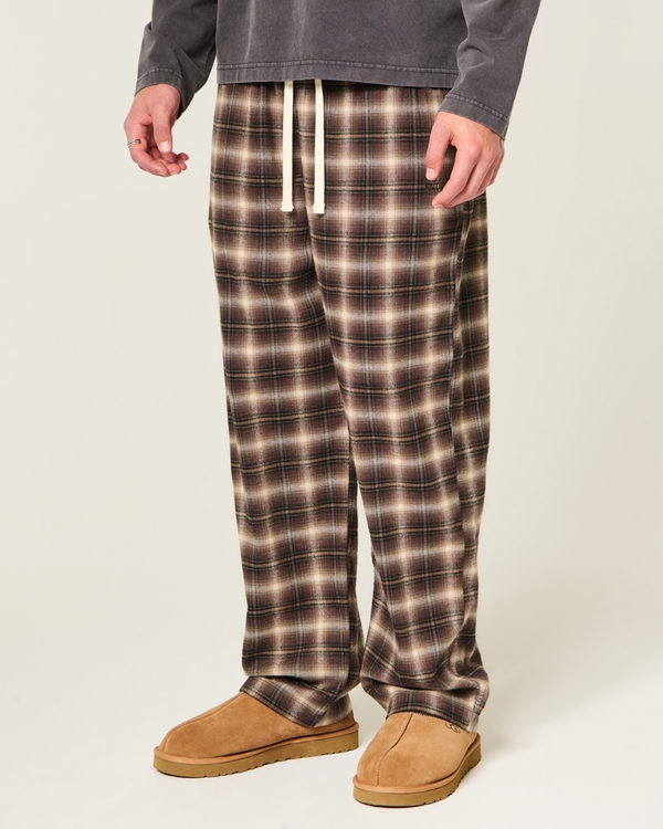 Baggy Flannel Pajama Pants, Dark Brown Plaid view 2